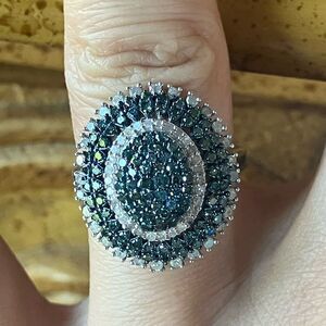 Natural Blue Diamond Sterling Silver Ring Size 6